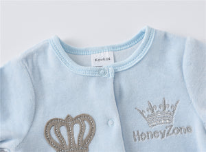 Honey Zone crown 3 piece rompers set with Breathable Soft Cotton Pajamas, Hat and Gloves