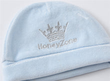 Load image into Gallery viewer, Honey Zone crown 3 piece rompers set with Breathable Soft Cotton Pajamas, Hat and Gloves
