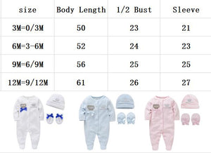 Honey Zone crown 3 piece rompers set with Breathable Soft Cotton Pajamas, Hat and Gloves