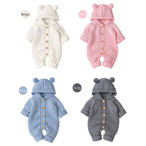 Woven fabric warm footie with hat and ears, can be used as a towel after bath to dry and warm.