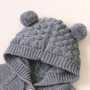 Woven fabric warm footie with hat and ears, can be used as a towel after bath to dry and warm.